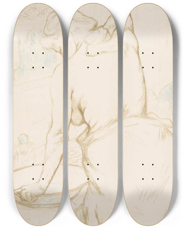 Triptych art skateboard deck of Henri De Toulouselautrec Elles The Toilet by Henri de Toulouse-Lautrec (1864-1901)