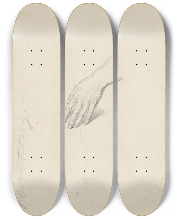 Triptych art skateboard deck of Jzef Simmler Hand Study by Jozef Simmler (1823-1868)