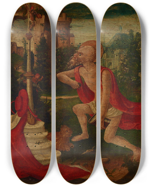Triptych art skateboard deck of Netherlandish School The Penitent Saint Jerome by Netherlandish School