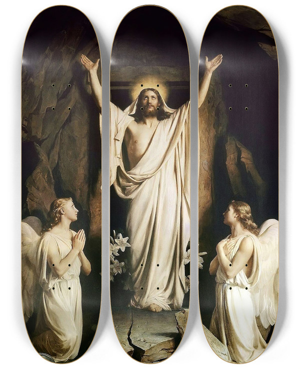 Triptych art skateboard deck of Carl Bloch The Resurrection by Carl Bloch (1834-1890)
