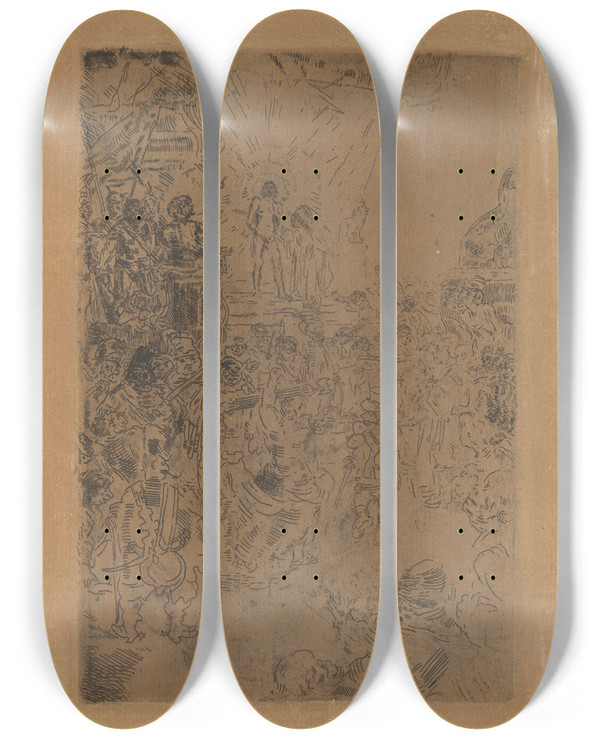 Triptych art skateboard deck of James Ensor De Bespotting Van Christus Ecce Homo by James Ensor (1860-1949)