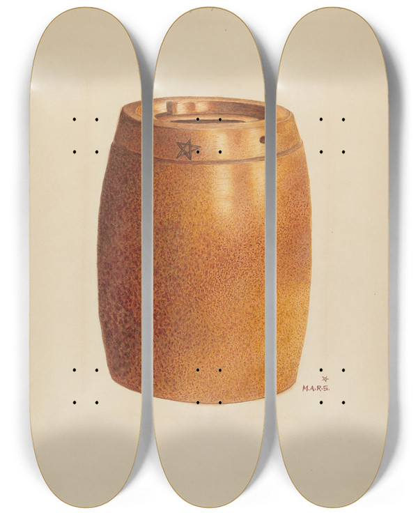 Triptych art skateboard deck of Margaret Stottlemeyer Stone Fruit Jar With Star by Margaret Stottlemeyer