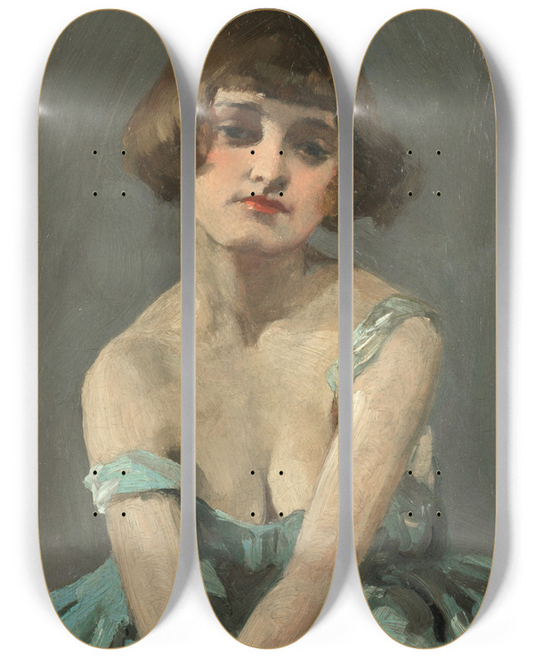 Triptych art skateboard deck of Allan Douglas Davidson The Model by Allan Douglas Davidson (1873-1932)