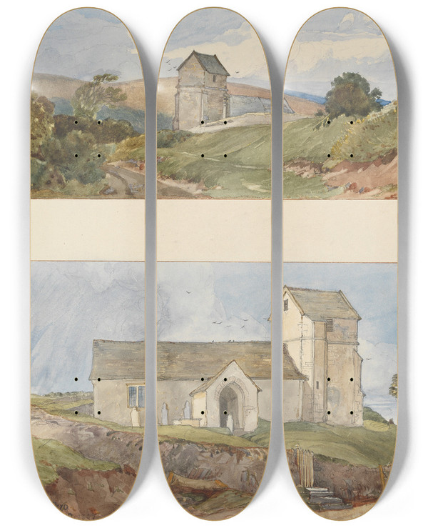 Triptych art skateboard deck of Rev James Bulwer One From A Volume Of Drawings And Prints_16 by Rev James Bulwer (1794-1879)