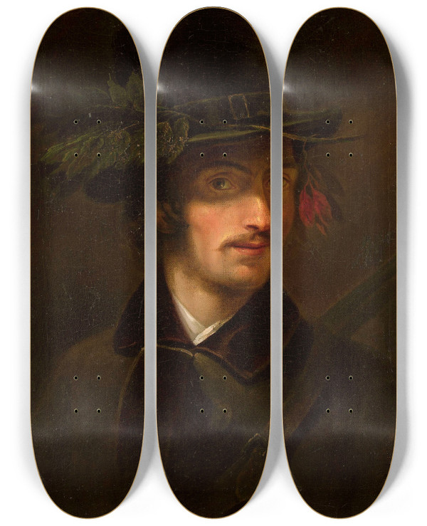 Triptych art skateboard deck of Jan Piotr Uczyski Selfportrait by Jan Piotr uczyski (1816-1855)