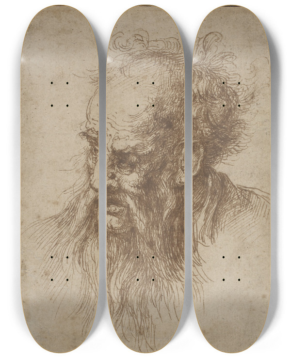 Triptych art skateboard deck of Spanish 17Th Century An Elderly Man With A Flowing Beard by Spanish 17th Century