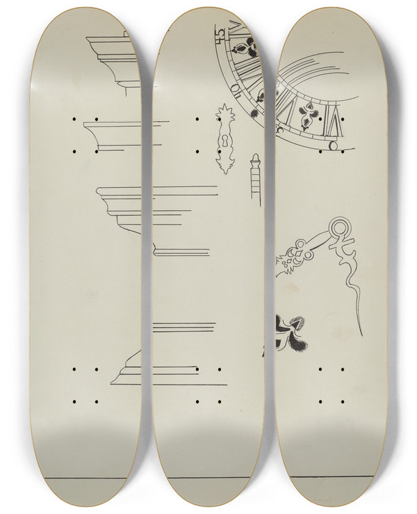 Triptych art skateboard deck of Ernest A Towers Jr Grandfathers Clock_2 by Ernest A Towers Jr (20-)