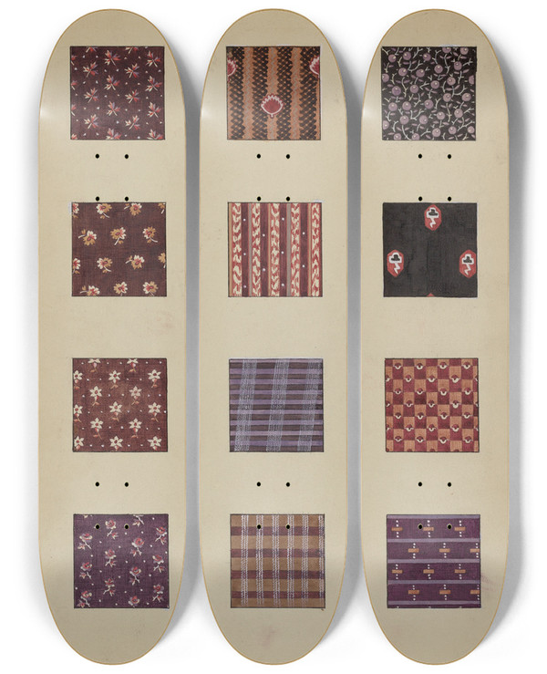 Triptych art skateboard deck of Millia Davenport Printed Cottons_4 by Millia Davenport