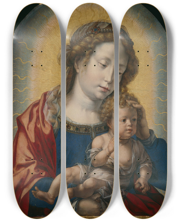 Triptych art skateboard deck of Jan Gossaert Virgin And Child by Jan Gossaert (1478-1532)