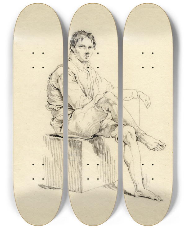 Triptych art skateboard deck of David Humbert De Superville Zittende Man Met De Benen Over Elkaar by David Humbert De Superville (1770-1849)