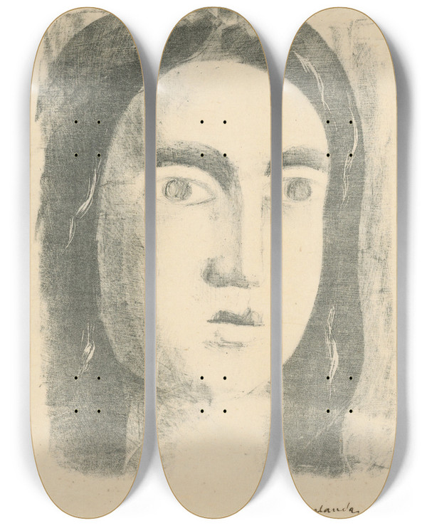 Triptych art skateboard deck of Mikul Galanda Hlava Dievaa_1 by Mikulas Galanda (1895-1938)