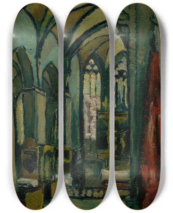 Triptych art skateboard deck of Gejza Schiller Vntro Kostola by Gejza Schiller (1895-1927)