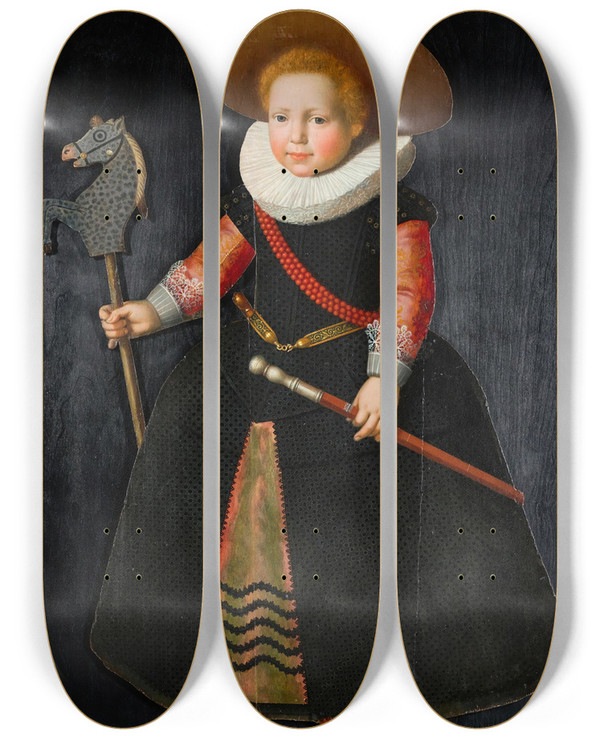 Triptych art skateboard deck of Dutch School A Portrait Of A Young Boy by Dutch School