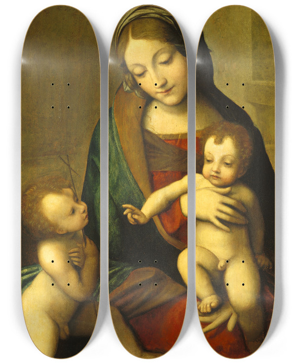 Triptych art skateboard deck of After Correggio Madonna And Child With The Infant Saint John by After Correggio (1489-1534)