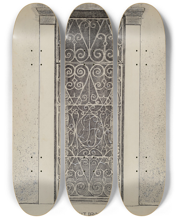 Triptych art skateboard deck of Al Curry Wrought Iron Door_2 by Al Curry (20-)