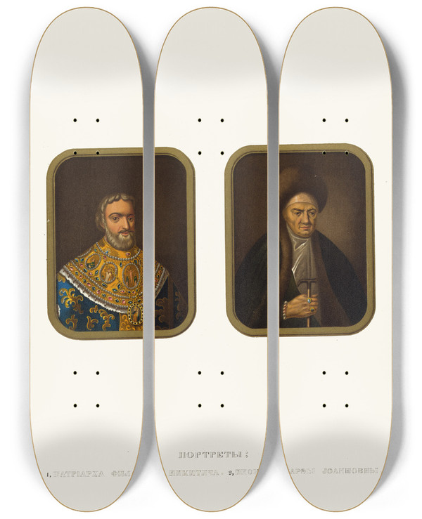 Triptych art skateboard deck of Fedor Grigoryevich Solntsev Portrety Patriarkha Filareta Nikiticha I Inokini Marfy Ioannovny by Fedor Grigoryevich Solntsev (1801-1892)