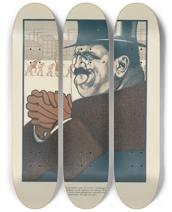 Triptych art skateboard deck of Albert Hahn De Ondernemer by Albert Hahn (1877-1918)