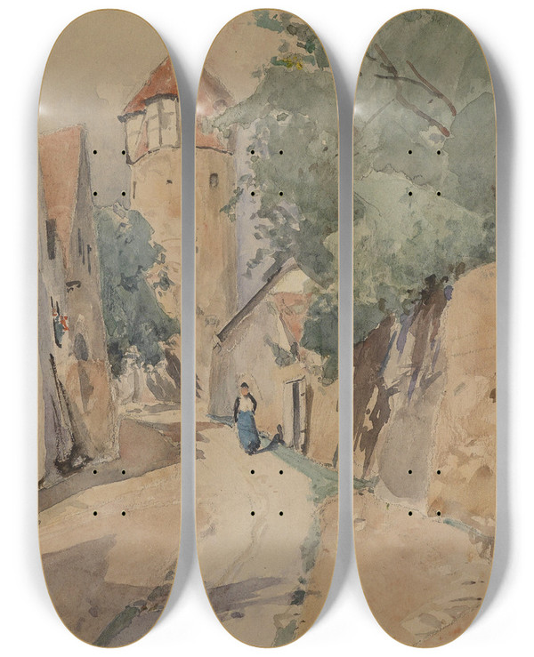 Triptych art skateboard deck of Eduard Zetsche Sulzbach by Eduard Zetsche (1844-1927)
