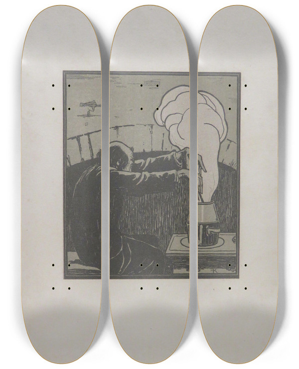 Triptych art skateboard deck of Friedrich Knig Der Alchemist by Friedrich Konig (1774-1833)