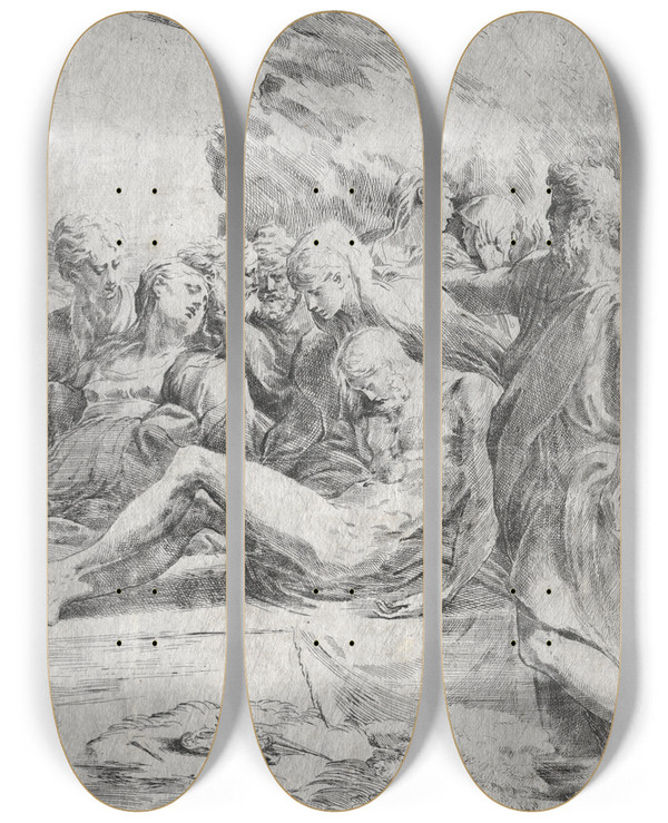 Triptych art skateboard deck of Parmigianino The Entombment by Parmigianino (1503-1540)