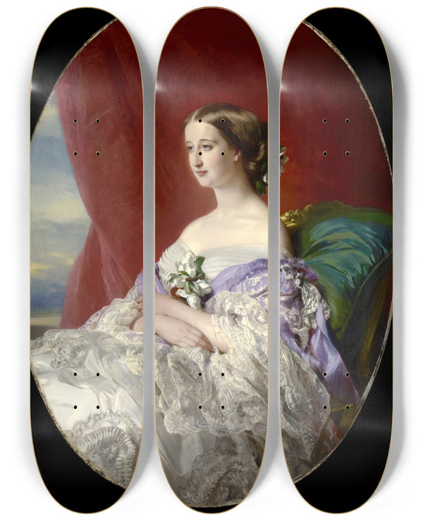 Triptych art skateboard deck of Franz Xaver Winterhalter Empress Eugnie_1 by Franz Xaver Winterhalter (1805-1873)