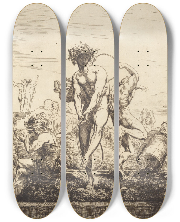 Triptych art skateboard deck of Franoisnicolas Chifflart Grape Harvest by Francois Nicolas Chifflart (1825-1901)