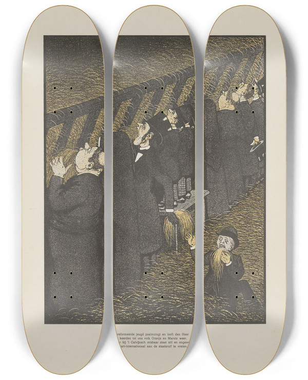 Triptych art skateboard deck of Albert Hahn Katholieken Aan De Staatsruif by Albert Hahn (1877-1918)