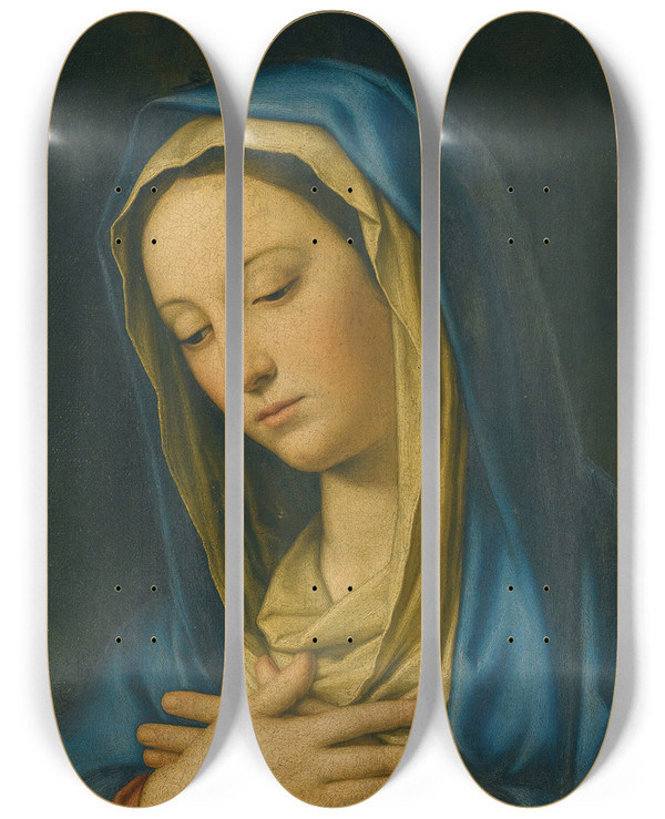 Triptych art skateboard deck of Giovanni Battista Salvi Da Sassoferrato The Madonna At Prayer_1 by Giovanni Battista Salvi Da Sassoferrato (1609-1685)