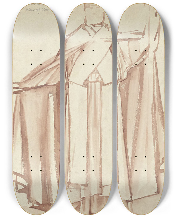 Triptych art skateboard deck of Antoon Derkinderen Voorstudie Voor De Eerste Bossche Wand Keizer Frederik Barbarossa by Antoon Derkinderen (1859-1925)