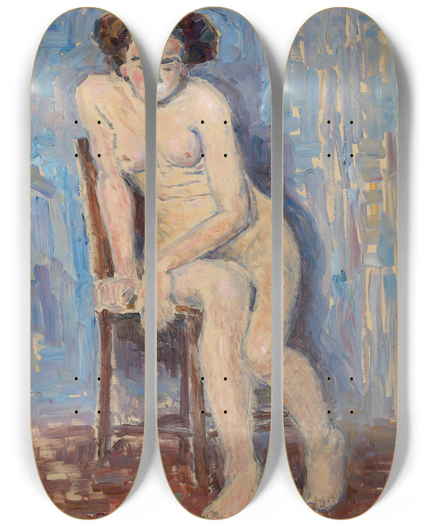 Triptych art skateboard deck of Emil Von Gerliczy Akt by Emil Von Gerliczy (1872-1924)