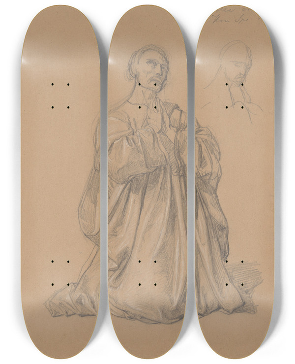 Triptych art skateboard deck of Jzef Simmler Study Of The Figure Of St Matthias To The Painting Martyrdom Of St Matthias_1 by Jozef Simmler (1823-1868)