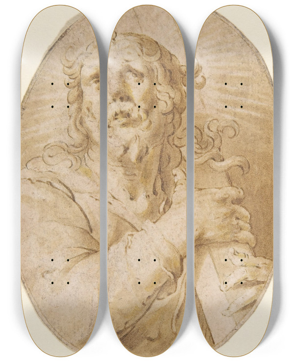 Triptych art skateboard deck of Joachim Wtewael Christ With The Cross by Joachim Wtewael (1566-1638)