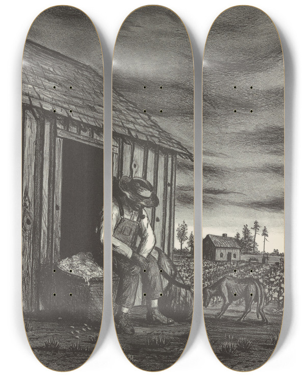 Triptych art skateboard deck of John Macwhirter Sharecropper With Dog by John Macwhirter (1839-1911)