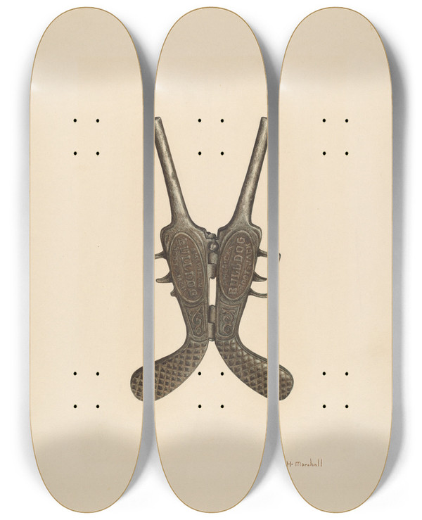 Triptych art skateboard deck of Claude Marshall Bootjack_1 by Claude Marshall