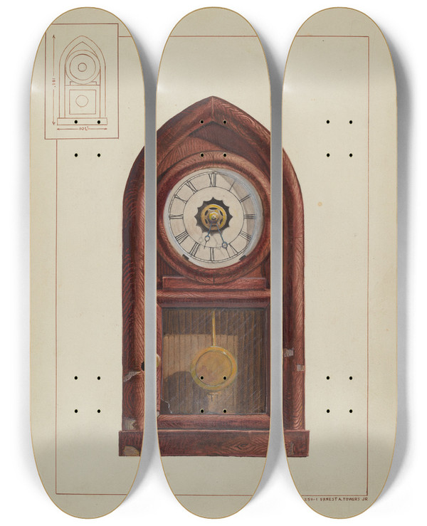 Triptych art skateboard deck of Ernest A Towers Jr Mantel Clock_1 by Ernest A Towers Jr (20-)