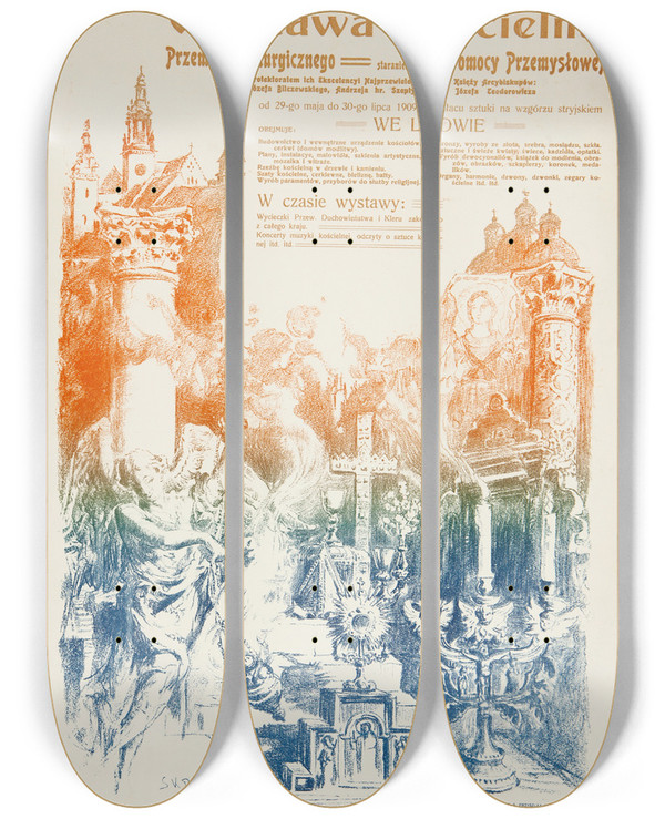 Triptych art skateboard deck of Stanisaw Batowskikaczor Wystawa Kocielna Przemysu Liturgicznego by Stanislaw Batowski Kaczor (1866-1946)