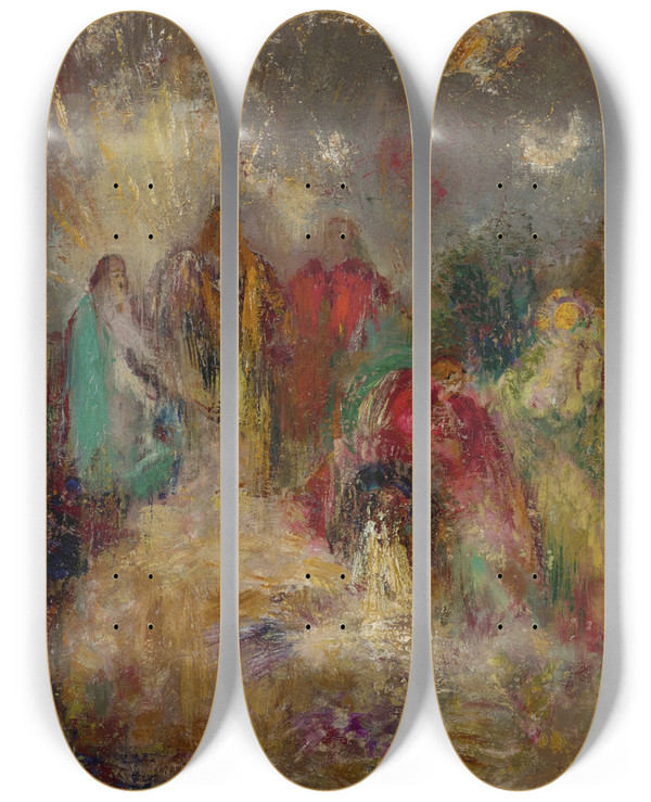 Triptych art skateboard deck of Odilon Redon Le Christ Et Ses Disciples by Odilon Redon (1840-1916)