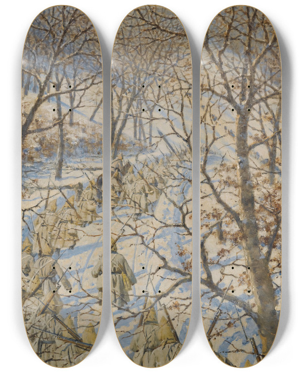 Triptych art skateboard deck of Vasily Vereshchagin On Campaign by Vasily Vereshchagin (1842-1904)