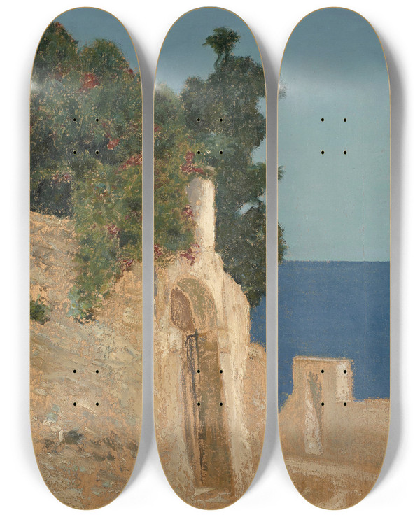Triptych art skateboard deck of Jean Benner Vue De Capri by Jean Benner (1836-1909)