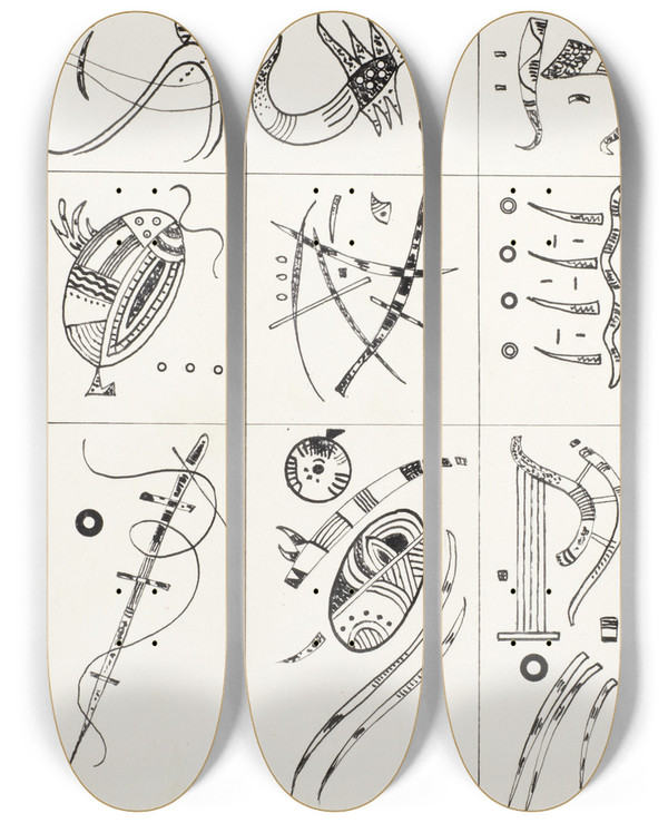 Triptych art skateboard deck of Wassily Kandinsky Ohne Titel_4 by Wassily Kandinsky (1866-1944)