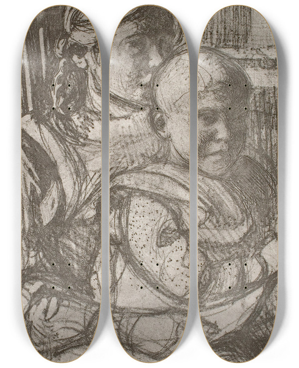 Triptych art skateboard deck of Pekka Halonen Anni And Elina by Pekka Halonen (1865-1933)