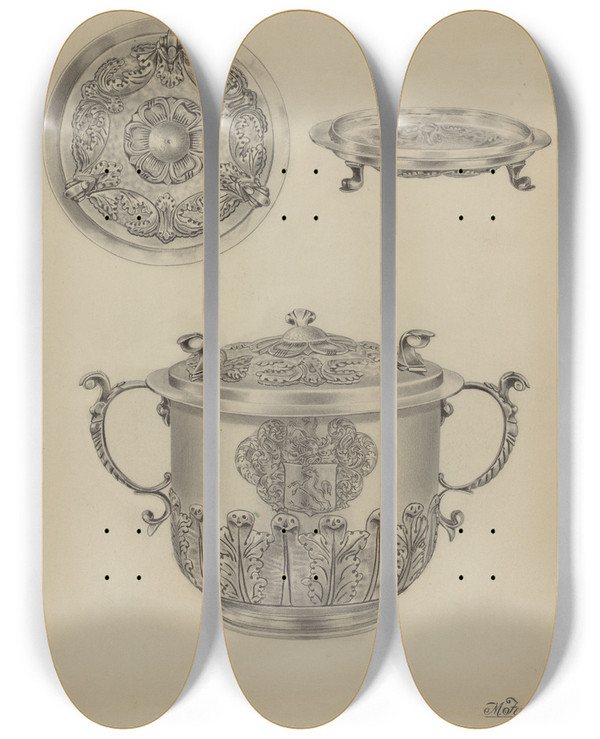 Triptych art skateboard deck of Michael Fenga Silver Caudle Cup by Michael Fenga (20-)