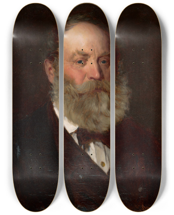 Triptych art skateboard deck of Gyula Benczr Portrait Of The Artists Father by Gyula Benczur (1844-1920)