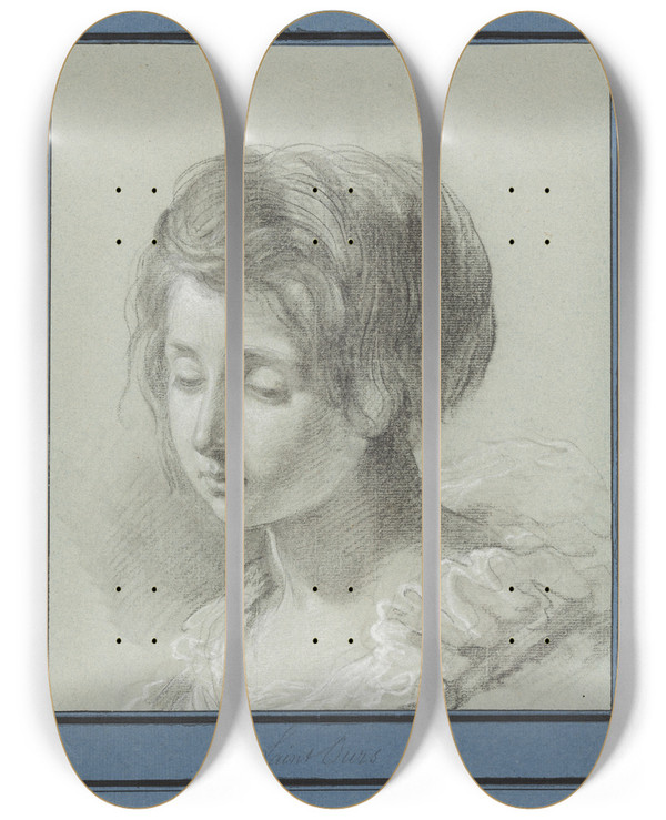 Triptych art skateboard deck of Jean Pierre Saintours Bildnis Einer Jungen Frau by Jean Pierre Saint-Ours (1752-1809)