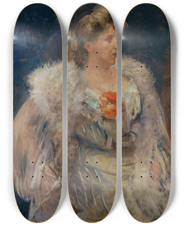 Triptych art skateboard deck of Lovis Corinth The Singer Frieda Halbe by Lovis Corinth (1858-1925)