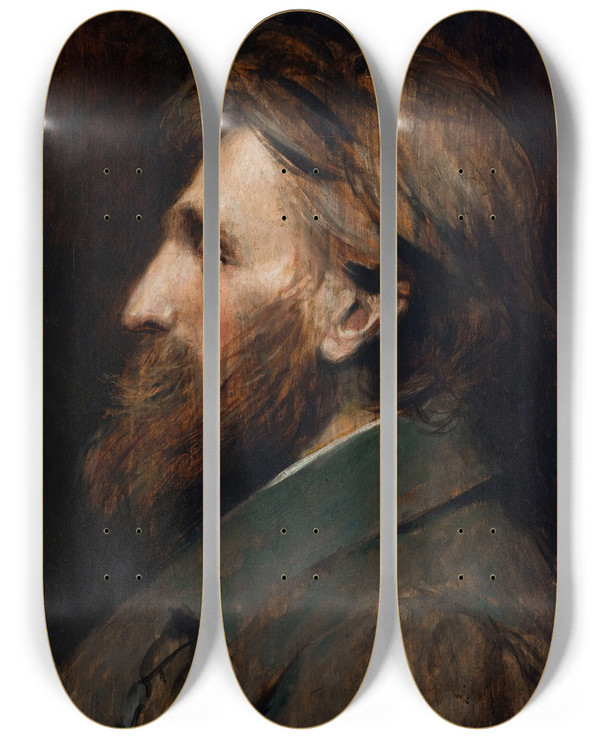 Triptych art skateboard deck of Franois Flameng Portrait Dauguste Rodin by Francois Flameng (1856-1923)