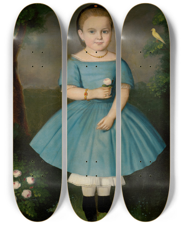 Triptych art skateboard deck of Peter Michal Boh Little Girl With A Rose by Peter Michal Bohun (1822-1879)