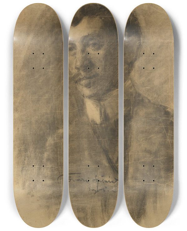 Triptych art skateboard deck of Kontantn Kvrikamarik Vlastn Podobize_1 by Kontantn Kvri-Kamarik (1882-1916)