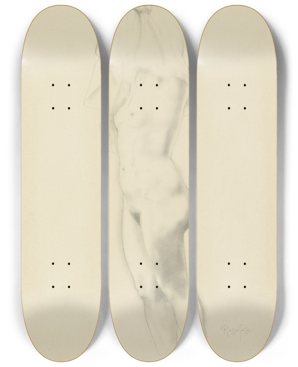 Triptych art skateboard deck of Armand Rassenfosse Standing Female Nude by Armand Rassenfosse (1862-1934)