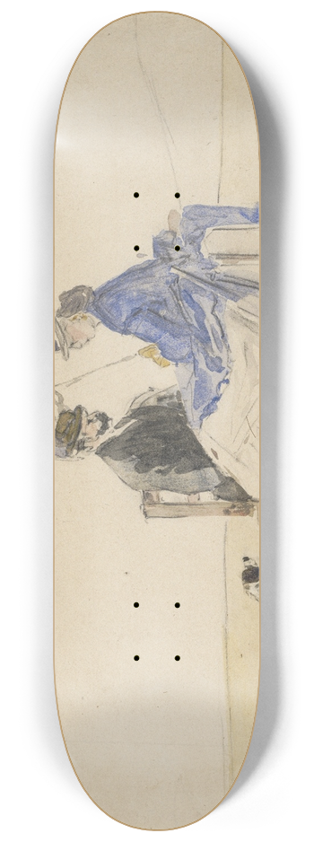 Eugne Boudin - A Couple Seated on the Beach with Two Dogs 8.25 inch art skate deck